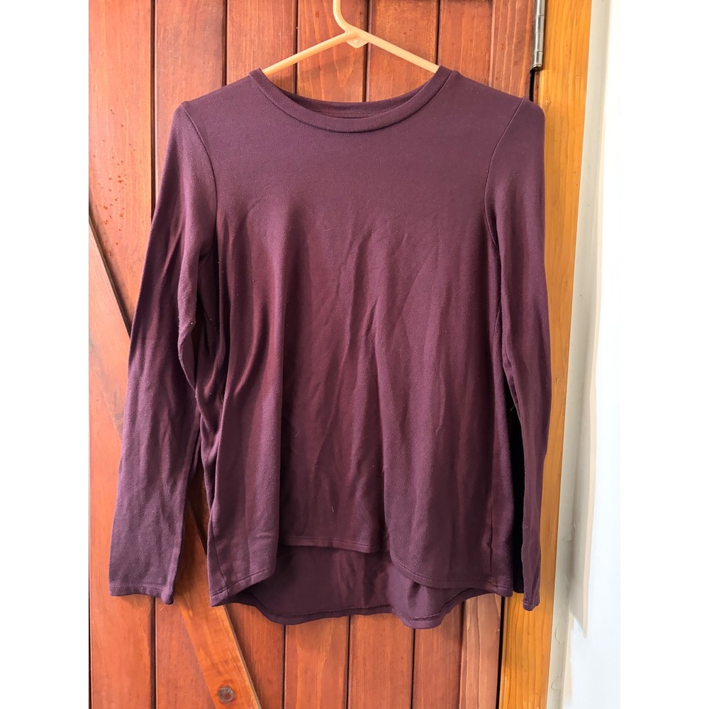 American Eagle Soft & Sexy Plush Long Sleeve Top Burgundy Plum High Low Small